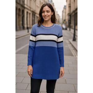 T By Talbots Tunic Sweater Womens Size Large Sporty Stripe Colorblock Blue